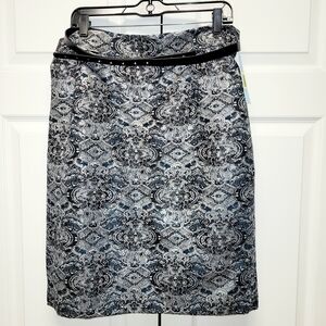 ANTONIO MELANI Blue and Gray Patterned Pencil Skirt